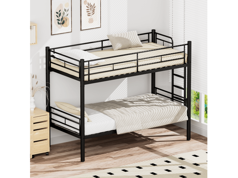  Lit superposé enfants métal noir 90x190 cm convertible en 2 lits cravdom  - Conforama B