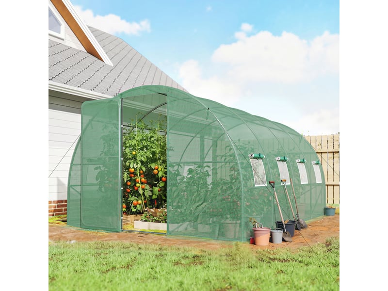  Serre tunnel de jardin 12m², serre de jardin tunnel 295x400x200cm porte et 8 fenêtres, bâche pe 140 gm² vert  - Conforama C