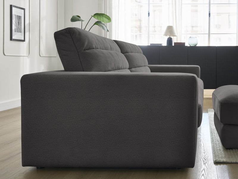  Bobochic canapé droit fixe 3 places sierra velours avec pouf noir SIERRA - Conforama D