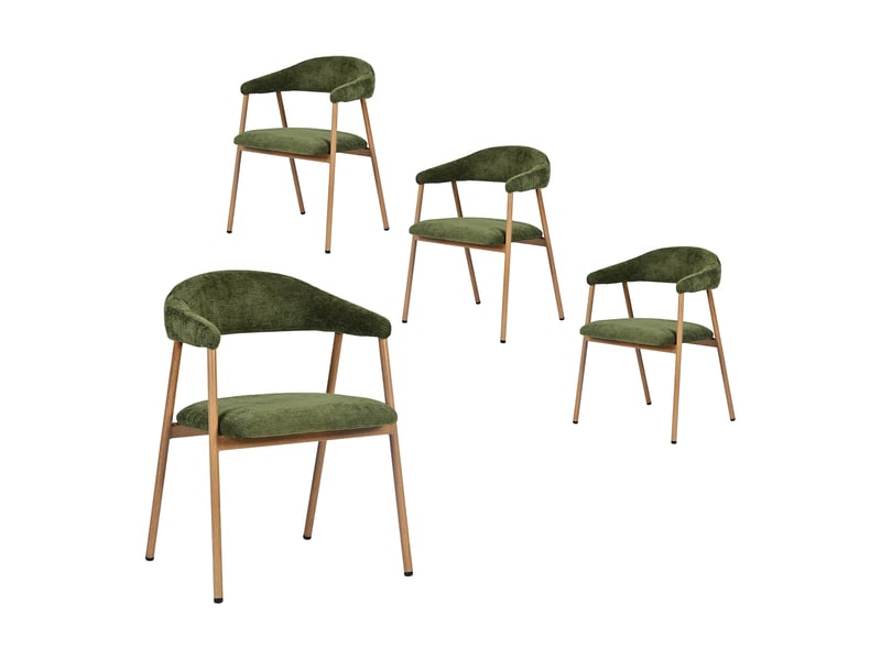 Chaises de salle à manger lot de 4 rembourrée en chenille, pieds en métal effet bois, vert - Conforama A