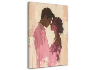 Toile imprimée, couple d'amoureux style boho dans les tons de rose 70x100
