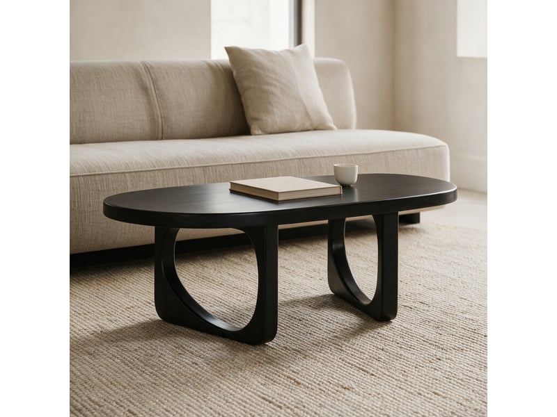  Table basse en bois de manguier massif noire 120cm nari  - Conforama B