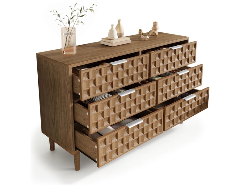  Buffet et enfilade avec 6 tiroirs et poignées métalliques, style vintage pour salon en mdf chêne 120 × 37 × 77 cm  - Conforama A