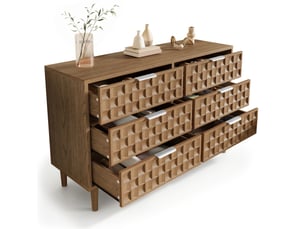 Buffet et enfilade avec 6 tiroirs et poignées métalliques, style vintage pour salon en mdf chêne 120 × 37 × 77 cm