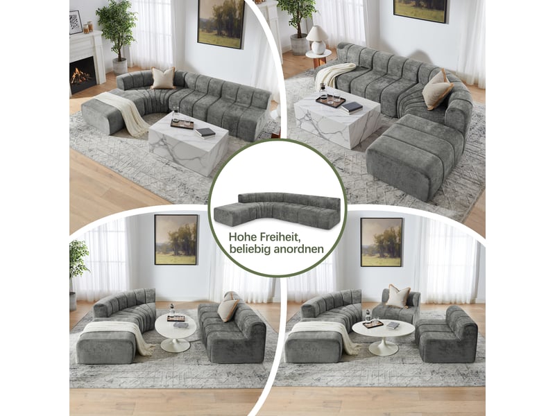 Canapé d'angle modulable 4 places à modules libres - assise en mousse, chenille - gris - Conforama E
