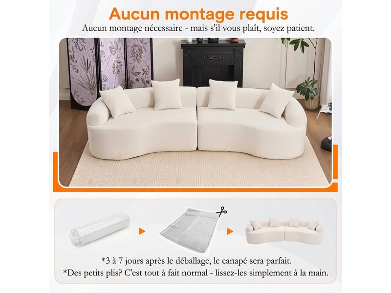  Canapé modulable incurvé 4 places tissu chenille - design moderne blanc gris  - Conforama R