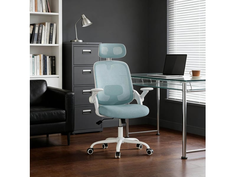  Chaise de bureau ergonomique 63,5x47x117,5 cm – bleu – dossier haut, appui réglable et gain de place  - Conforama E