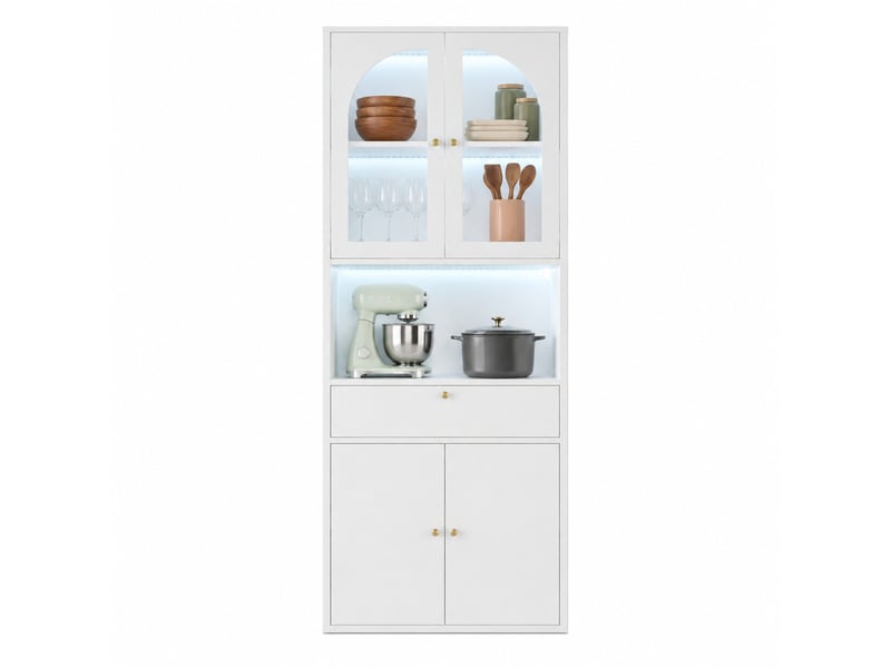  Vitrine bibliothèque armoire rangement 70x35x180 cm, led rgb réglable application smartphone, mdf et verre, blanc  - Conforama A
