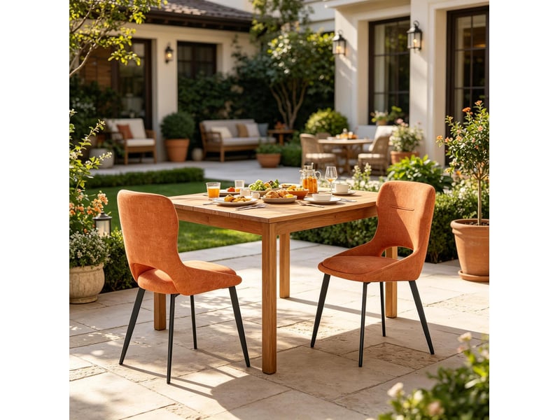  Lot de 2 chaises de salle à manger orange en chenille et métal  - Conforama D