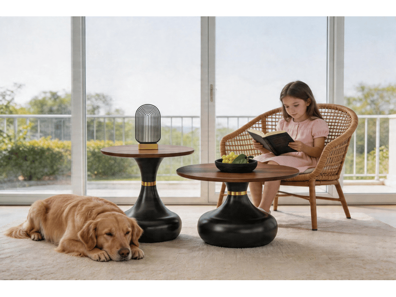  Set 2 tables basses forme sablier - design gigogne, plateau effet bois - salonchambrebureau  - Conforama D