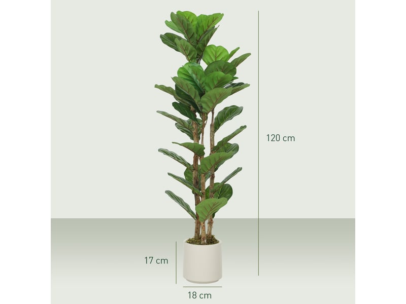  Lot de 2 plantes artificielles 120 cm figuier lyre arbre artificiel avec pot en plastique et tronc en bois massif, vert  - Conforama E
