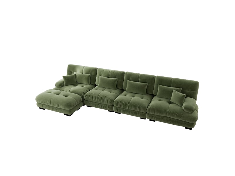  Canapé d'angle, canapé modulable – style cloud, vert, pouf amovible, en chenille, 4 places  - Conforama E