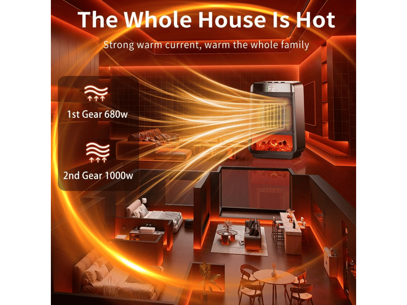 Chauffage d'appoint pour usage intérieur, chauffage électrique rapide en céramique 1000 w, 2 modes, noir - Conforama C
