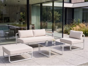 Ensemble de salon de jardin avec table et ottoman 3 places camerota  métal blanc