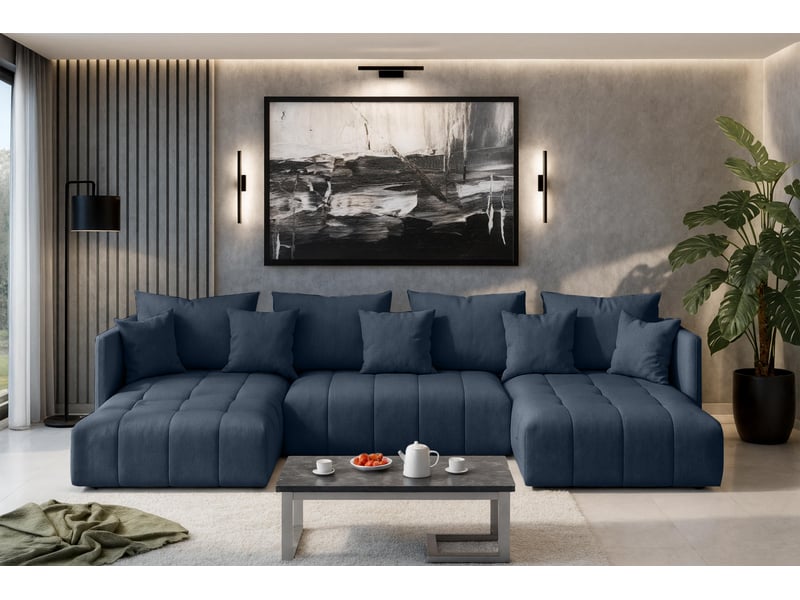 Canapé panoramique convertible veliro canapé en u bleu 353cm VeliroU - Conforama B