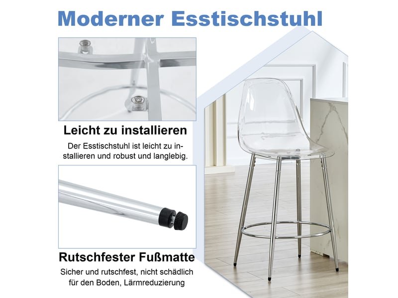  Tabourets de bar lot de 2 avec dossier - lpospi - repose-pieds 66 cm, métal et plastique - transparent et argenté  - Conforama E