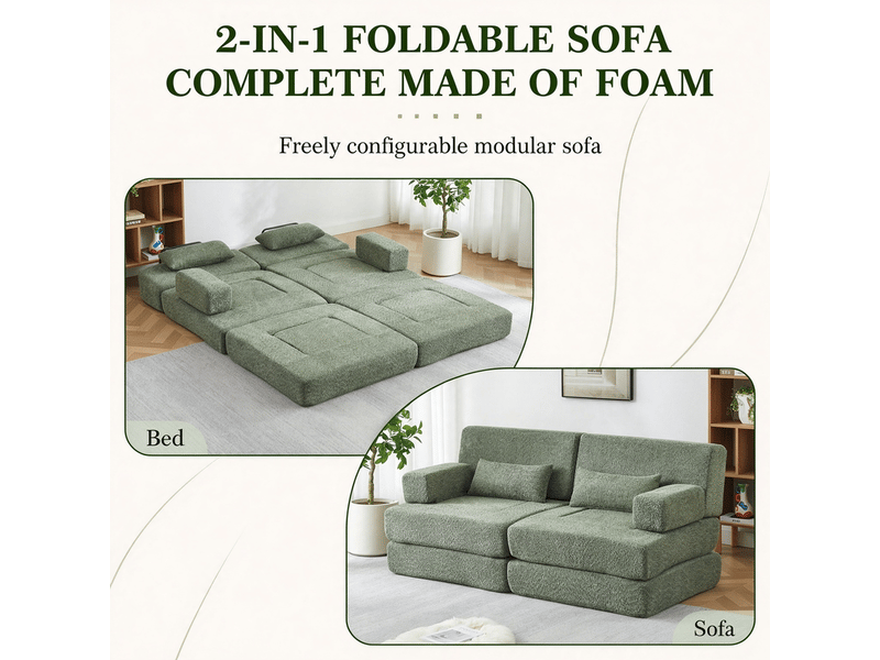 Canapé 4 place convertible en chenille, 2-en-1, dossier surélevé, cadre en fer, livré compressé, sans outil - Conforama E