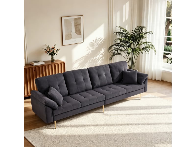 Canapé 4 places en velours côtelé avec pouf modulable 250 cm homvra - Conforama D