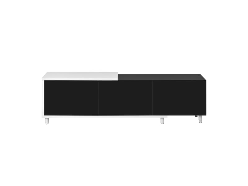 Meuble tv extensible à 3 portes laqué brillant - pieds métal, charnières silencieuses, design moderne - Conforama A