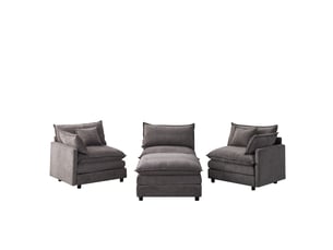 Canapé d'angle 3 places en tissu chenille gris avec méridienne et pouf mobile pour salon moderne