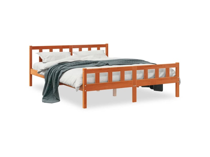  Lit double- lit adulte -  cadre de lit sans matelas  marron 150x200cm bois pin massif  - Conforama A
