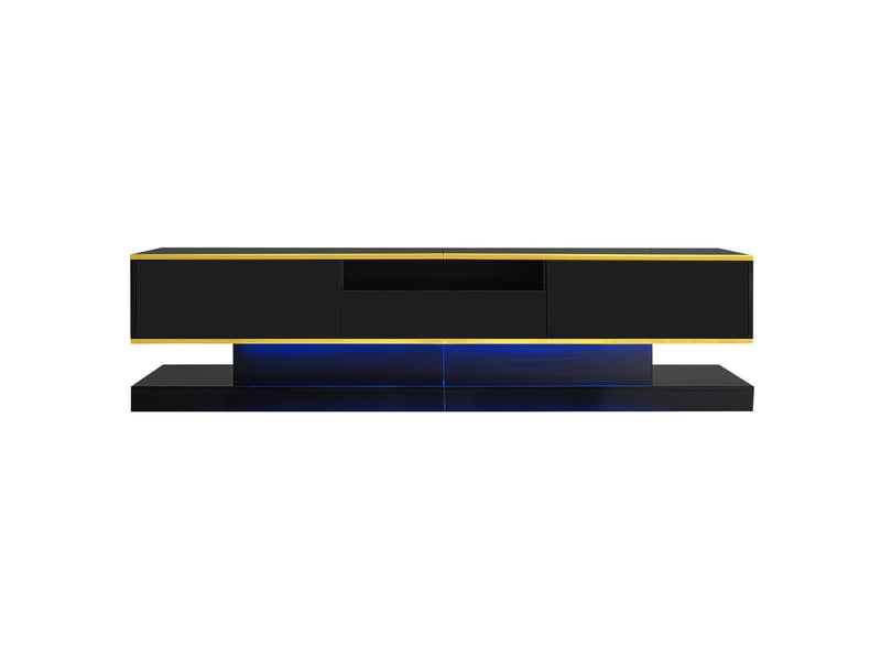 Meuble tv moderne avec trois tiroirs et un compartiment ouvert - finition laquée brillante avec éclairage led multicolore, 180 x 38 x 45 cm  - Conforama A