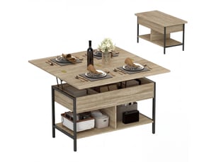 Table basse relevable et extensible avec rangements bois naturel et noir 98x49x55 cm