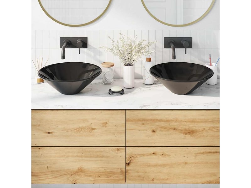  Lot de 2 lavabos, vasque à poser noir brillant ø42x14 cm céramique cf65689  - Conforama B