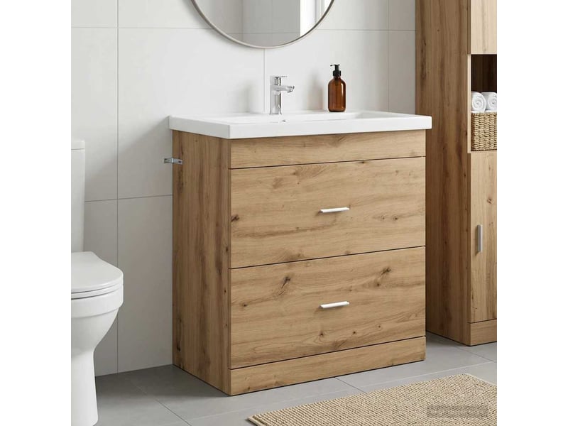  Meuble sous lavabo de salle de bain, commode chêne artisanal shl8159  - Conforama B