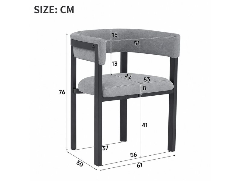  Lot de 2 chaises de salle à manger en chenille grise, dossier enveloppant, style moderne  - Conforama C