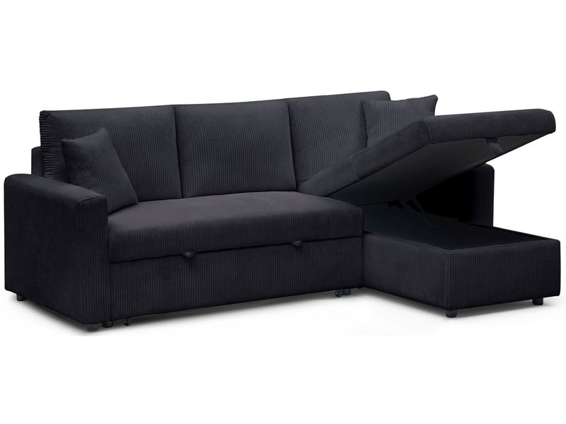 Canapé d'angle convertible avec coffre de rangement réversible toledo velours côtelé noir Toledo - Conforama D