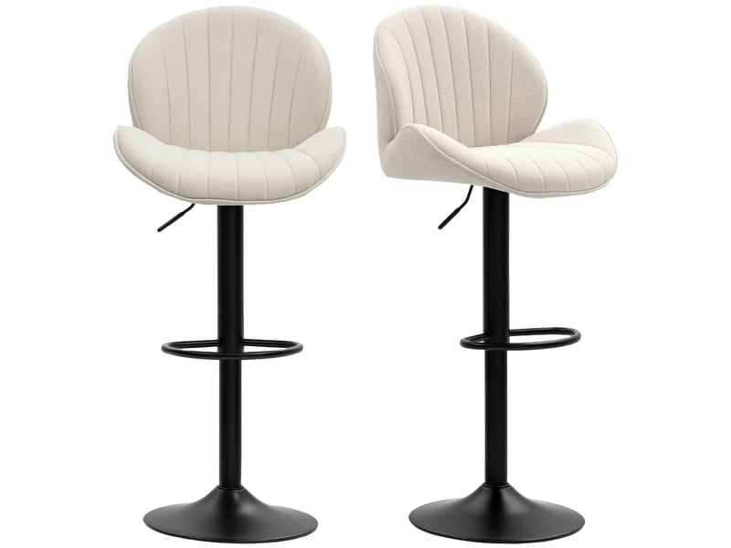  Lot de 2 tabourets de bar forme de coquillage, dossier, hauteur réglable et repose-pieds, cadre en acier, beige  - Conforama B