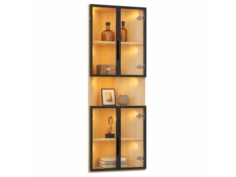 Meuble d'angle led avec porte et niches de rangement pour salon, en mdf effet chêne et verre trempé, 62 × 32 × 160 cm - Conforama A