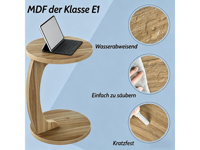Table d'appoint ronde en forme de c en mdf chêne clair ø38x55 cm - Conforama E