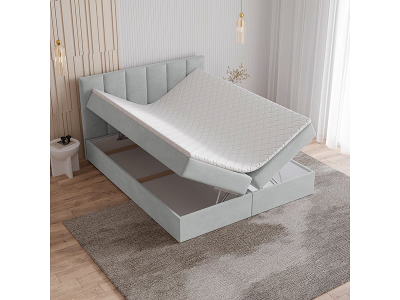  Boxspring meril 200x200 cm, lit complet avec matelas, gris  - Conforama C