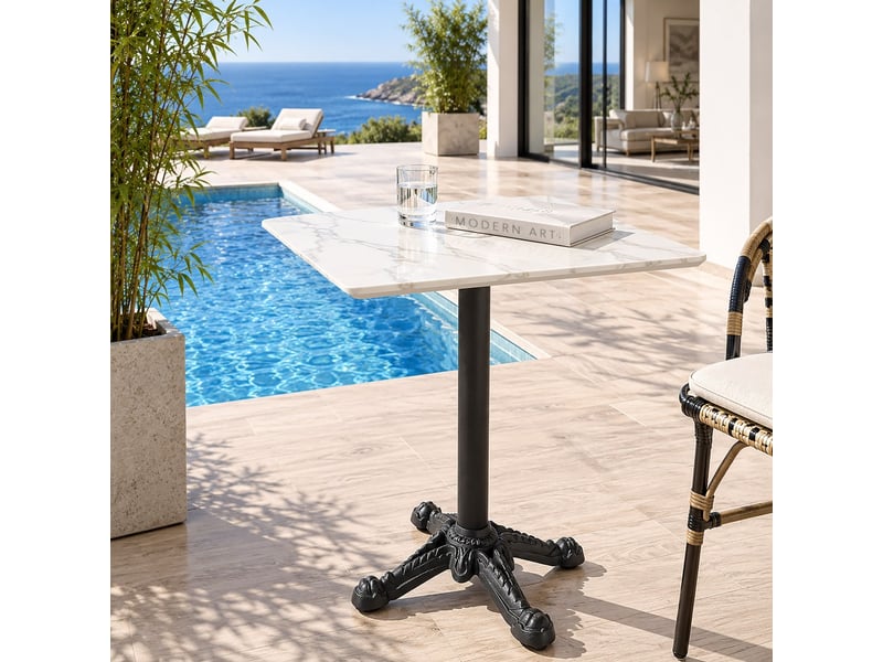  Icare - ensemble n°1: table bistrot 70x70cm pliable en céramique marbré blanc  - Conforama B