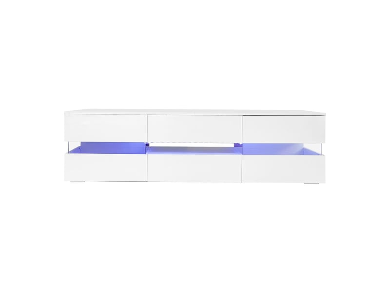  Meuble tv 160x40x50, design moderne blanc brillant avec éclairage led, 2 portes, 1 tiroir, espace ouvert meuble tv avec rangement  - Conforama D