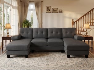 Canapé d'angle compressé gauche fixe <strong>BGSRYAO</strong> <strong></strong> 4 places Tissu gris