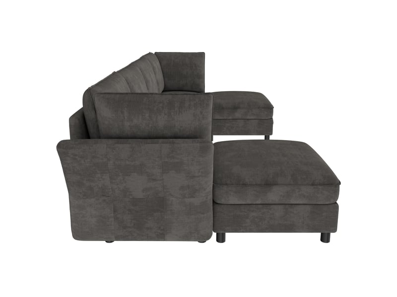  Canapé d'angle modulable 6 places en chenille gris avec coffre intégré et poufs inclus pour salon  - Conforama D