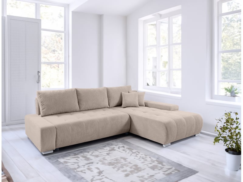  Canapé d'angle convertible velutti l velours côtelé poso crème, méridienne droite avec coffre  - Conforama B
