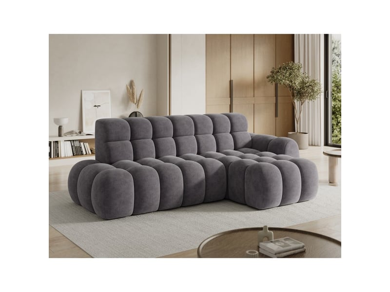 Canapé d'angle convertible bulla 3 places gris angle droit – tissu effet alcantara avec extension d'assise électrique - Conforama B