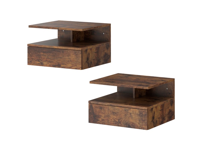  Ensemble de 2 tables de chevet suspendues avec tiroir et étagère ouverte, 35 x 32 x 22,5 cm, marron rustique  - Conforama B