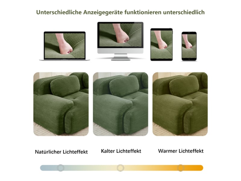  Canapé deux places en velours côtelé, canapé sans structure, modulable, avec accoudoirs incurvés et dessous antidérapant, vert  - Conforama C