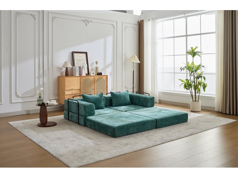 Canapé convertible 2 places pliable en chenille avec dossier rabattable, vert foncé pour salon et chambre - Conforama C