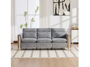 Canapé d'angle 3 places en chenille gris clair 201 cm – hocker de rangement réversible – style nordique