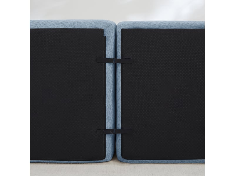  Canapé modulable 2 places bleu en tissu bouclette avec 2 ottomans, mousse 32d et connexion antidérapante  - Conforama D