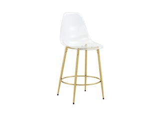 Lot de 2 tabourets de bar transparents avec pieds en métal doré, hauteur 102 cm, design minimaliste