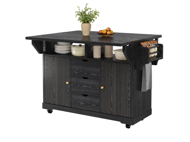 Desserte de cuisine 142,5x80x95 cm extensible mdf noir - Conforama A