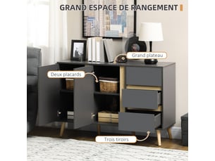 Buffet 2 porte(s)  3 tiroir(s)   - 120 cm coloris gris 