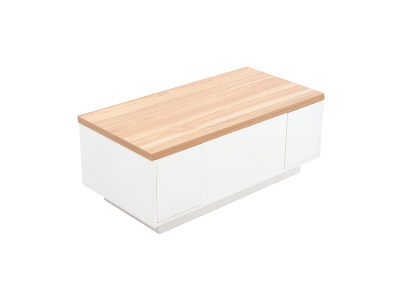  Table basse relevable avec 2 plateaux relevables et 2 portes, rangement caché, pour salon, en panneaux de particules, 100 × 50 × 55 cm, blanc - uvrion  - Conforama A